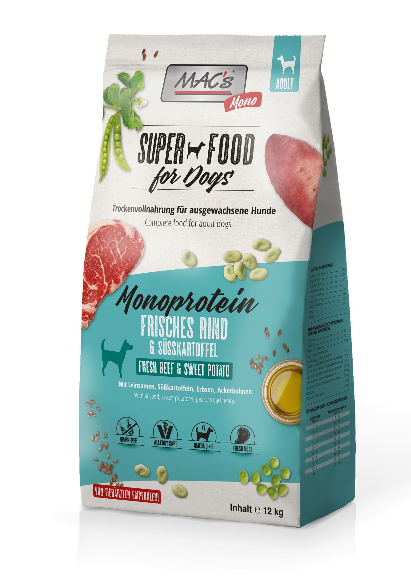 Mac's s Dog Adult Monoprotein Beef - храна за капризни, чувствителни и податливи на алергии кучета с говеждо и сладък картоф