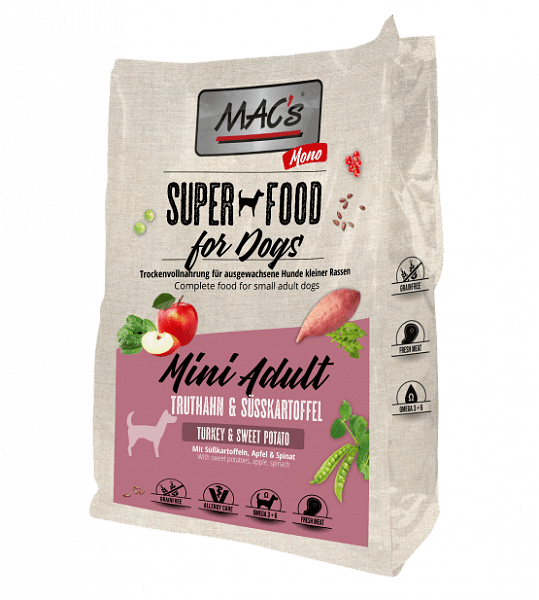Mac's s Dog Mini Adult Monoprotein Turkey - храна за кучета мини и малки породи с пуйка и сладък картоф