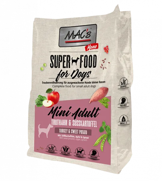 Mac's s Dog Mini Adult Monoprotein Turkey - храна за кучета мини и малки породи с пуйка и сладък картоф