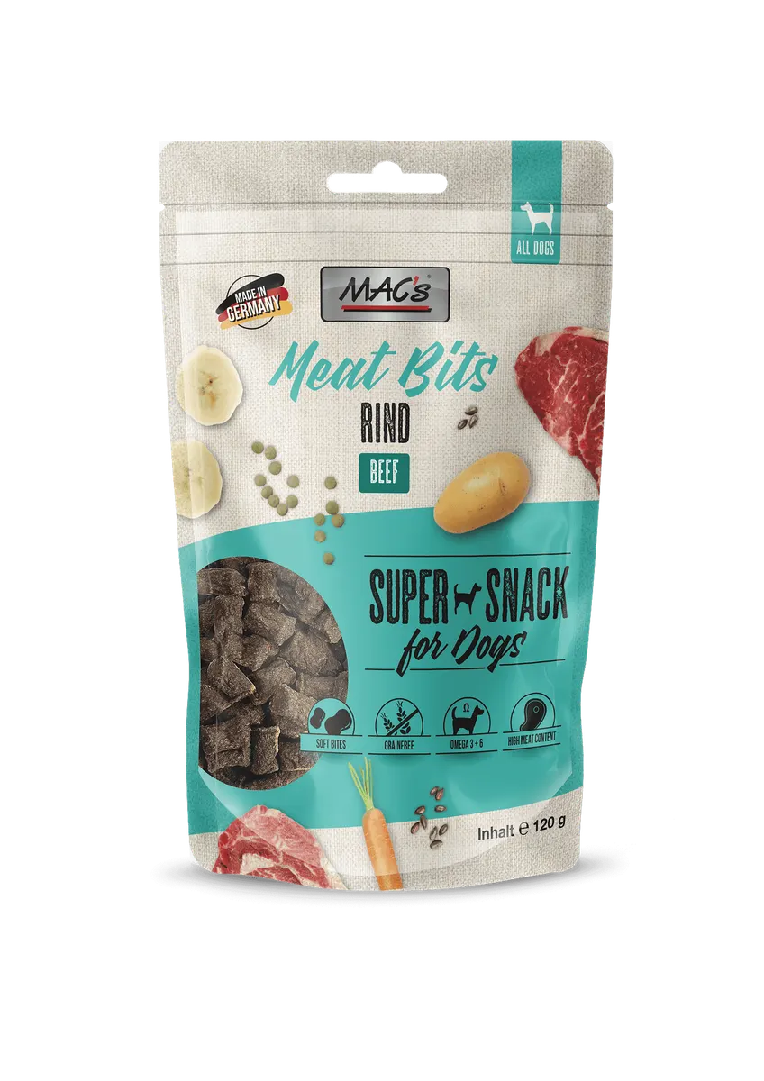 Mac's s Meat Bits Beef - меко лакомство за кучета с говеждо, 70% месо