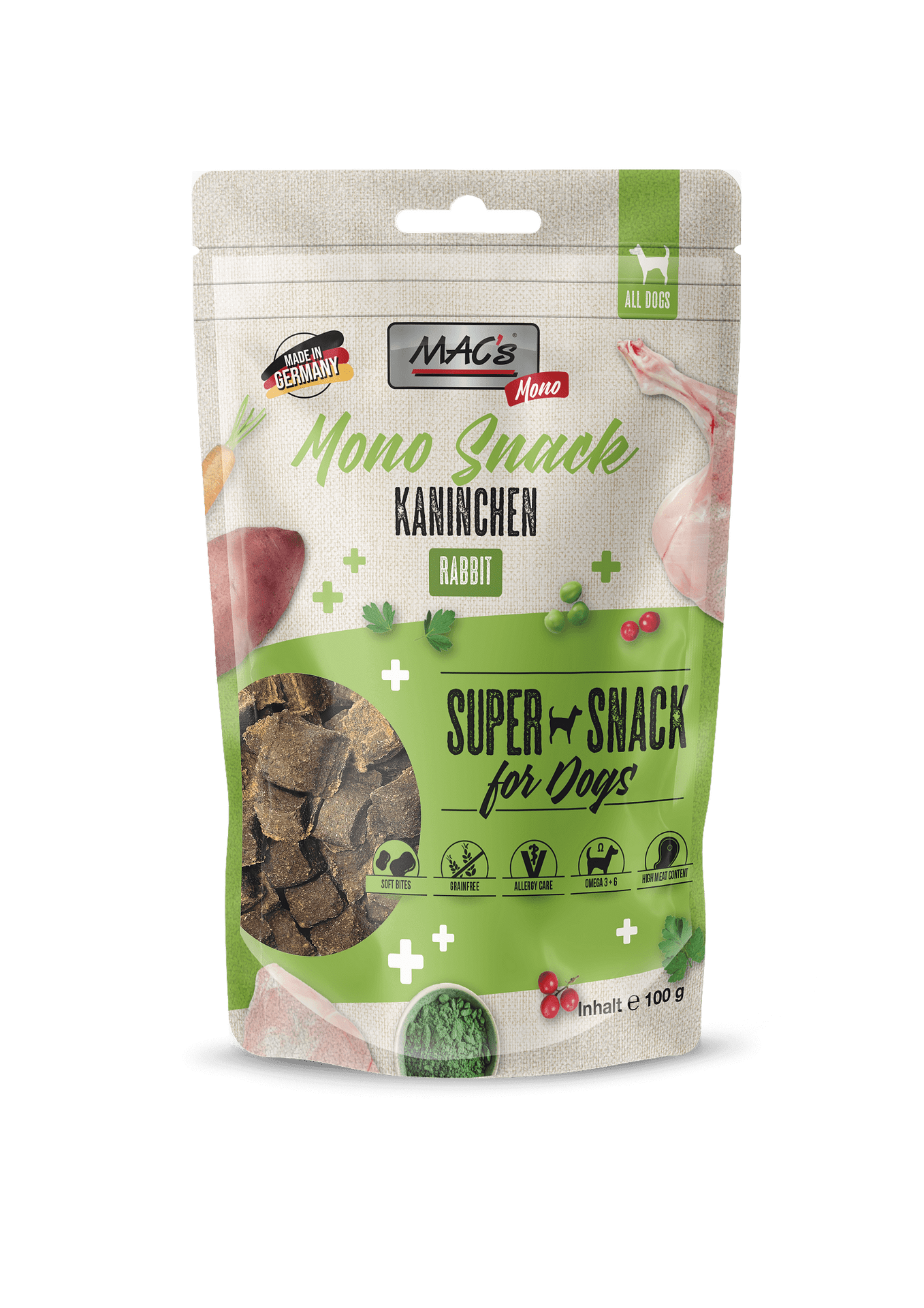 Mac's s Monoprotein Rabbit VetCare - меко лакомство със заешко месо 80%, арония и червена боровинка