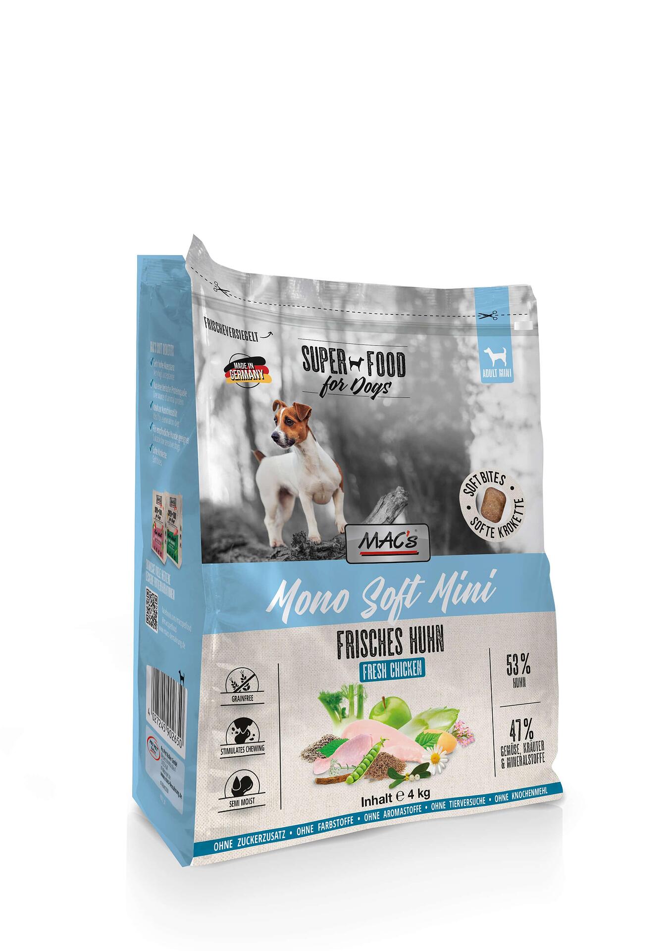 Mac's s Mono Soft Mini Fresh Chicken - мека гранулирана храна за кучета дребни породи с чувствителен стомах и/или капризен апетит с пиле