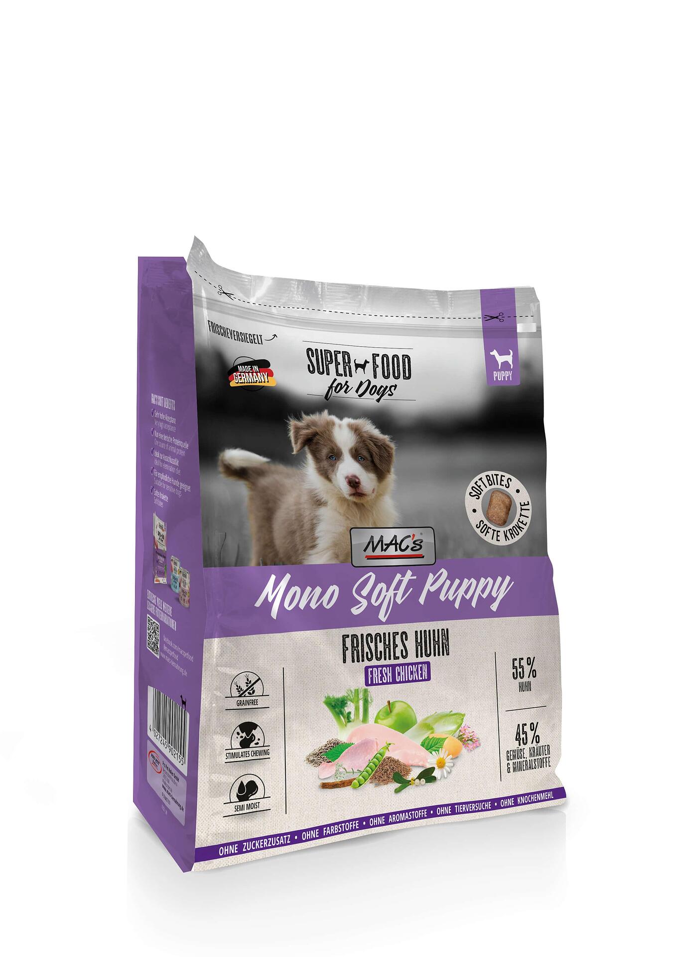 Mac's s Mono Soft Puppy Chicken - мека гранулирана храна за подрастващи кучета с пиле