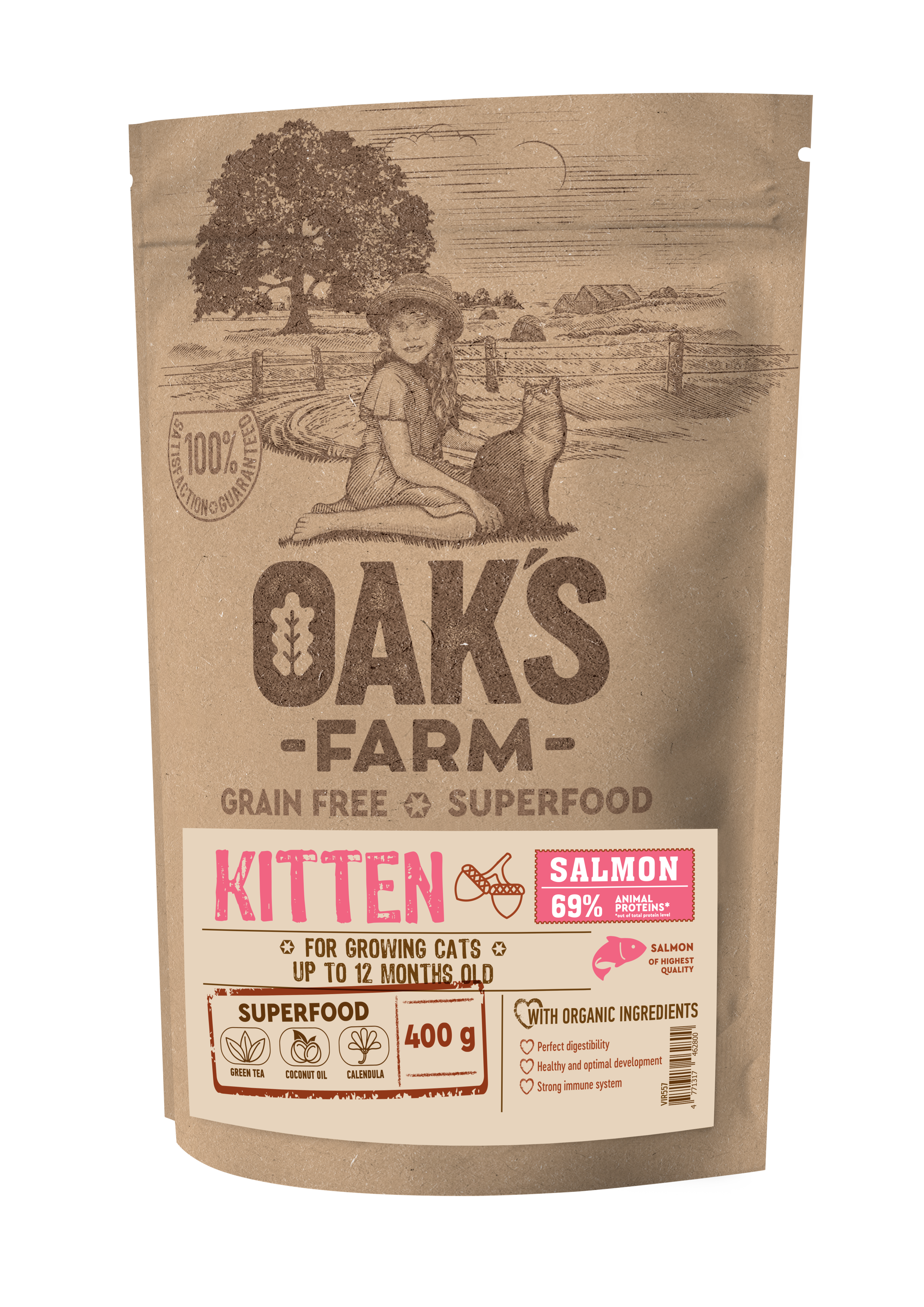 Oak's Farm Kitten Salmon - храна за подрастващи котки до 12 месеца със сьомга