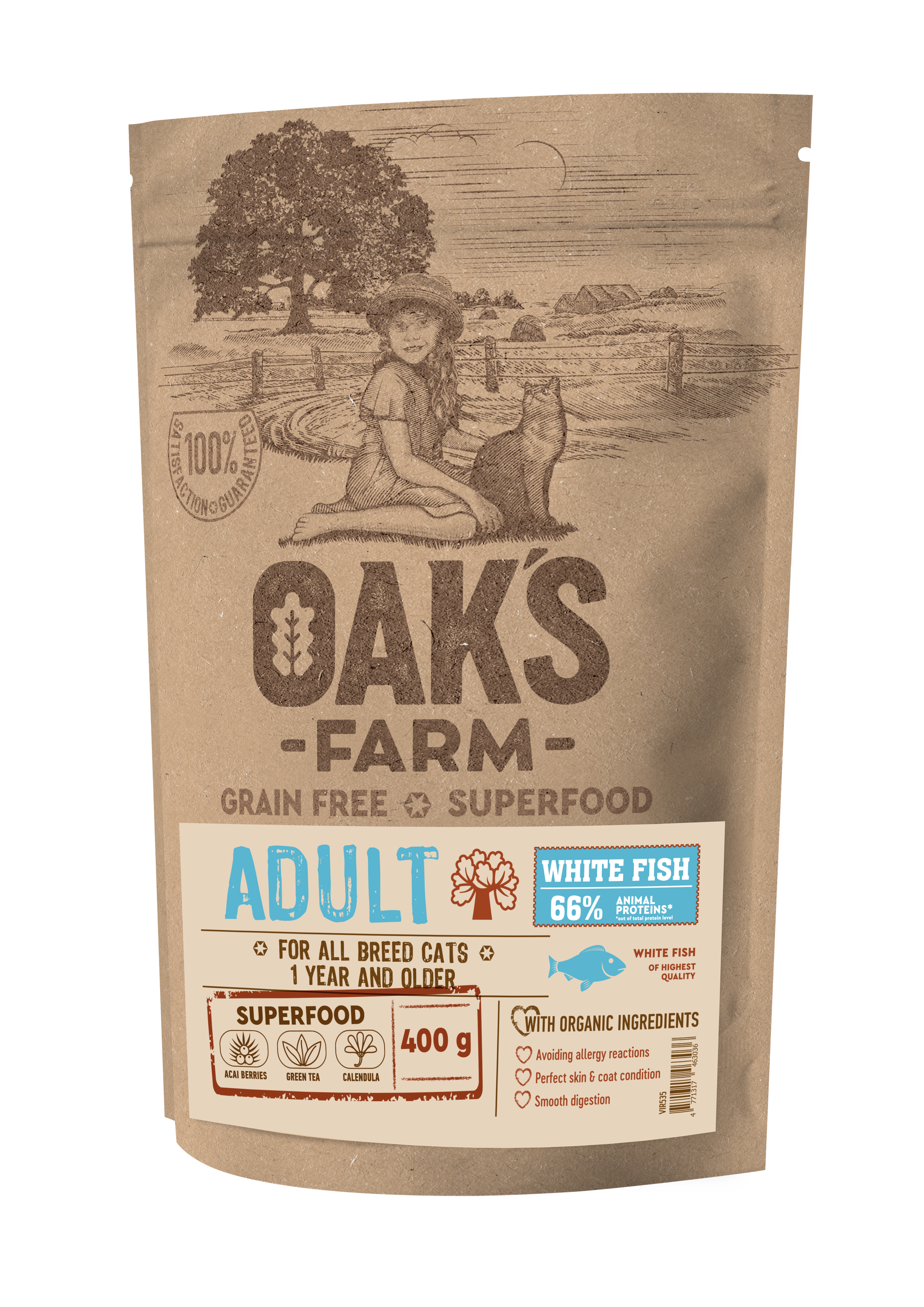 Oak's Farm Adult Cat White Fish - храна за котки с бяла риба