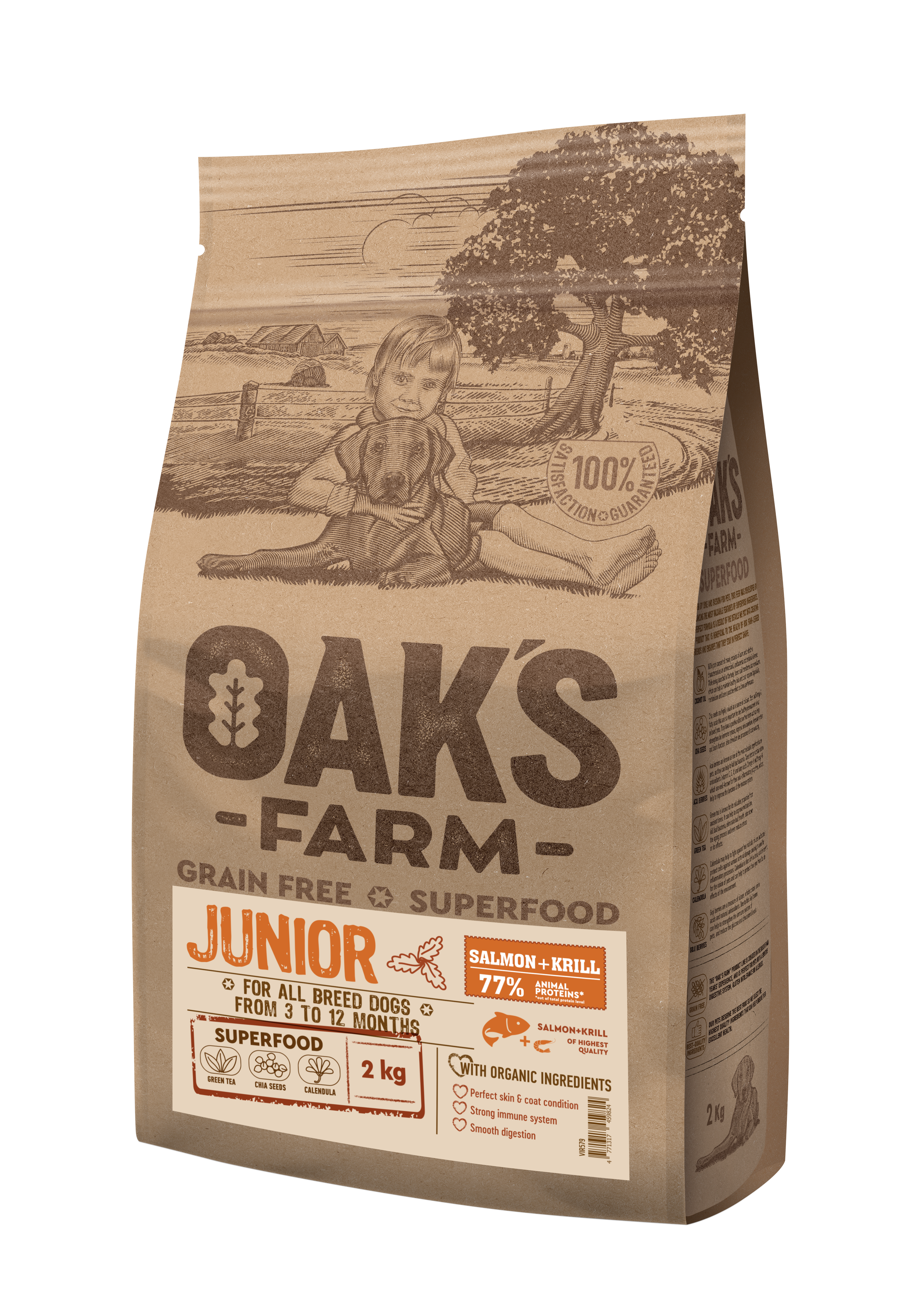 Oak's Farm Junior All Breeds Salmon Krill - храна за подрастващи кучета (3-12 месеца) всички породи със сьомга и крил