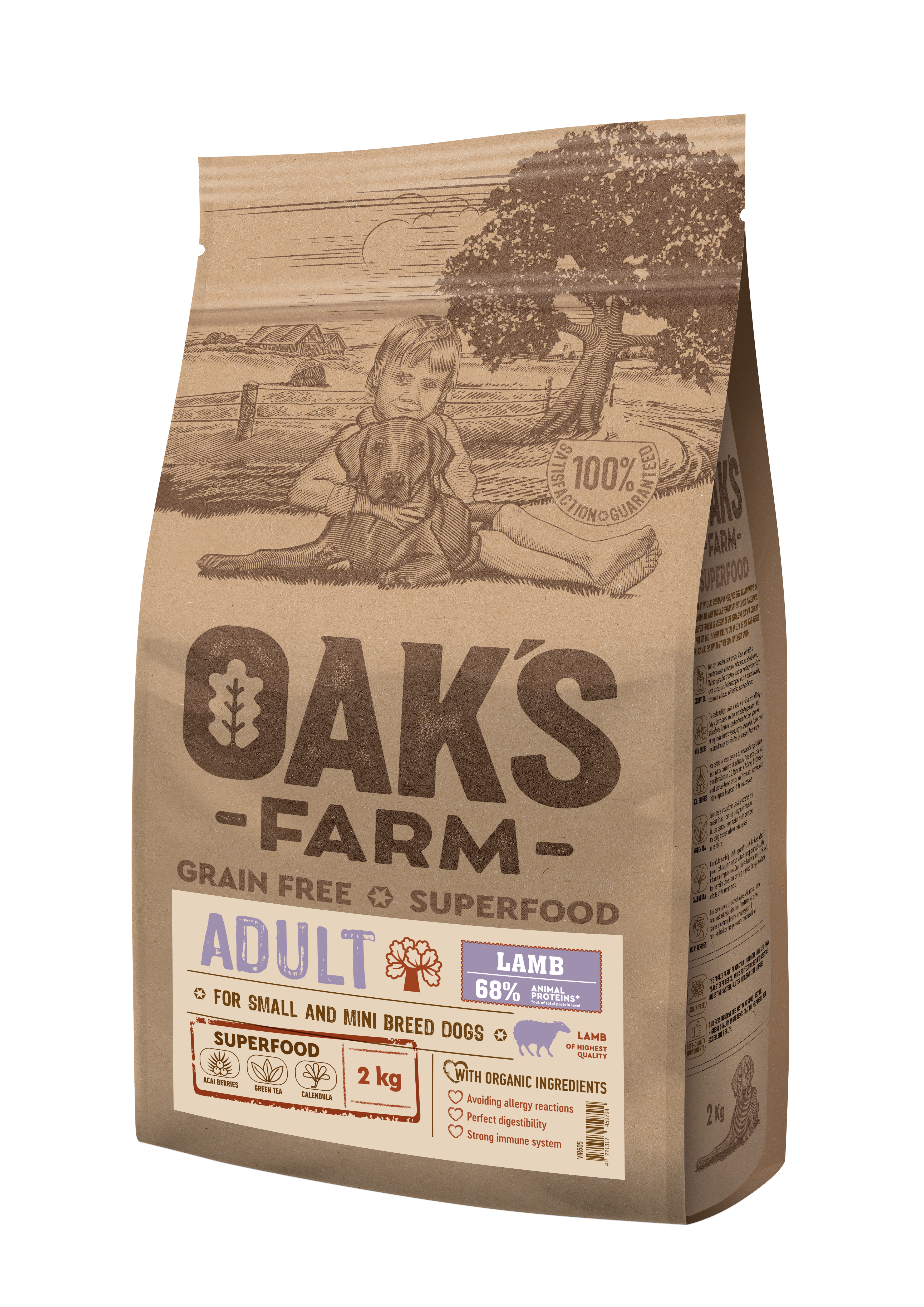 Oak's Farm Adult Small Mini Breeds Lamb - храна за кучета мини и малки породи (1-10 кг.) с агне