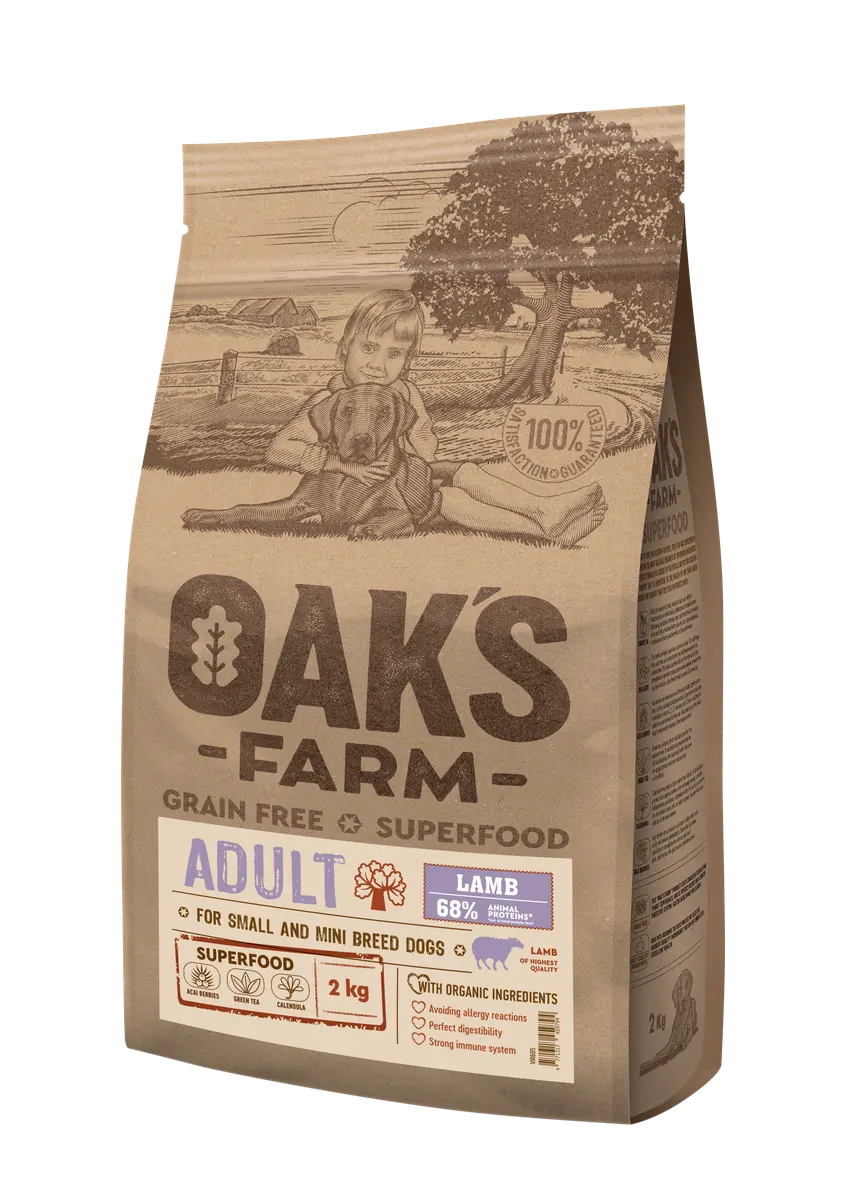 Oak's Farm Adult Small Mini Breeds Lamb - храна за кучета мини и малки породи (1-10 кг.) с агне