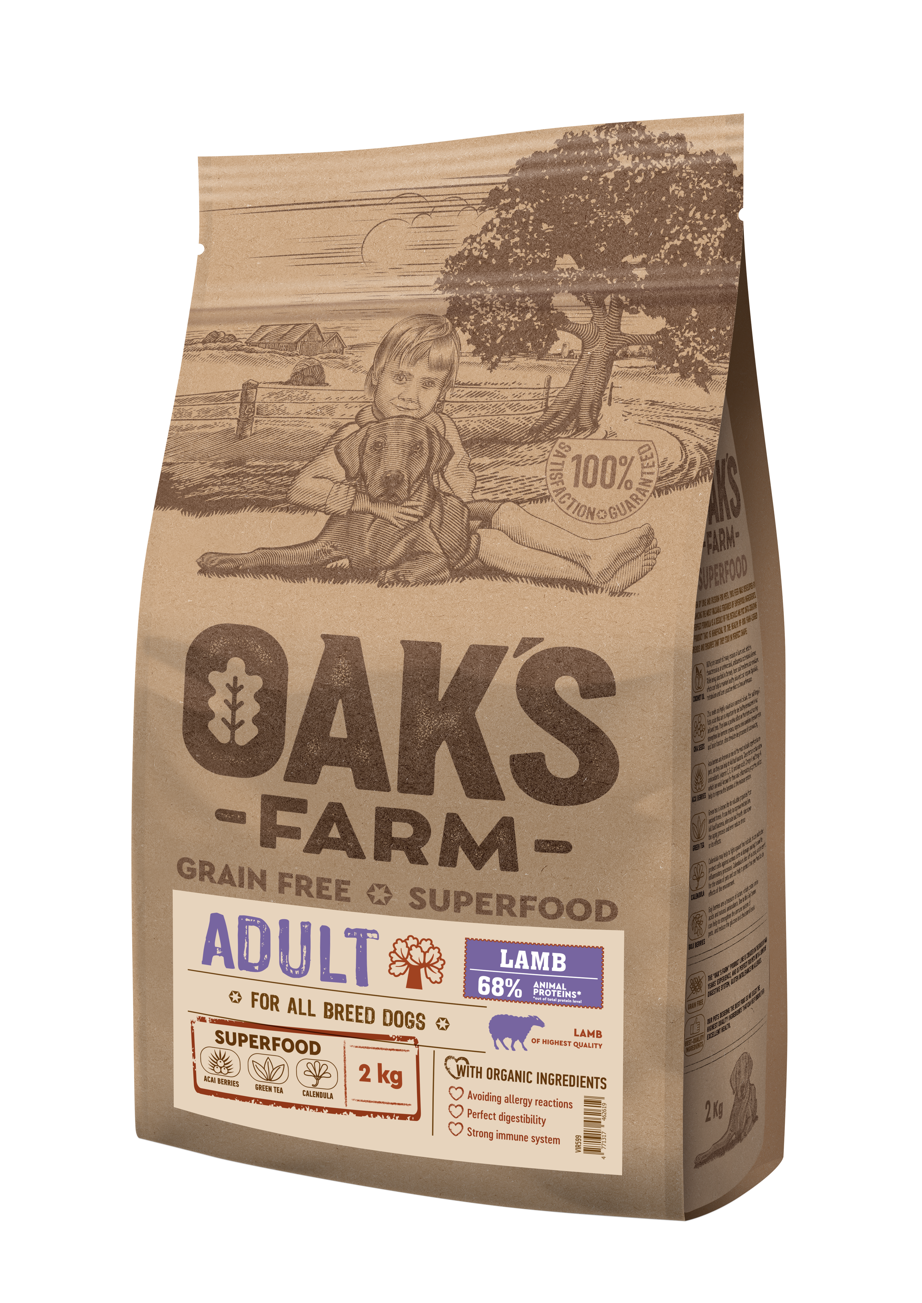Oak's Farm Adult All Breeds Lamb - храна за кучета всички породи с агне