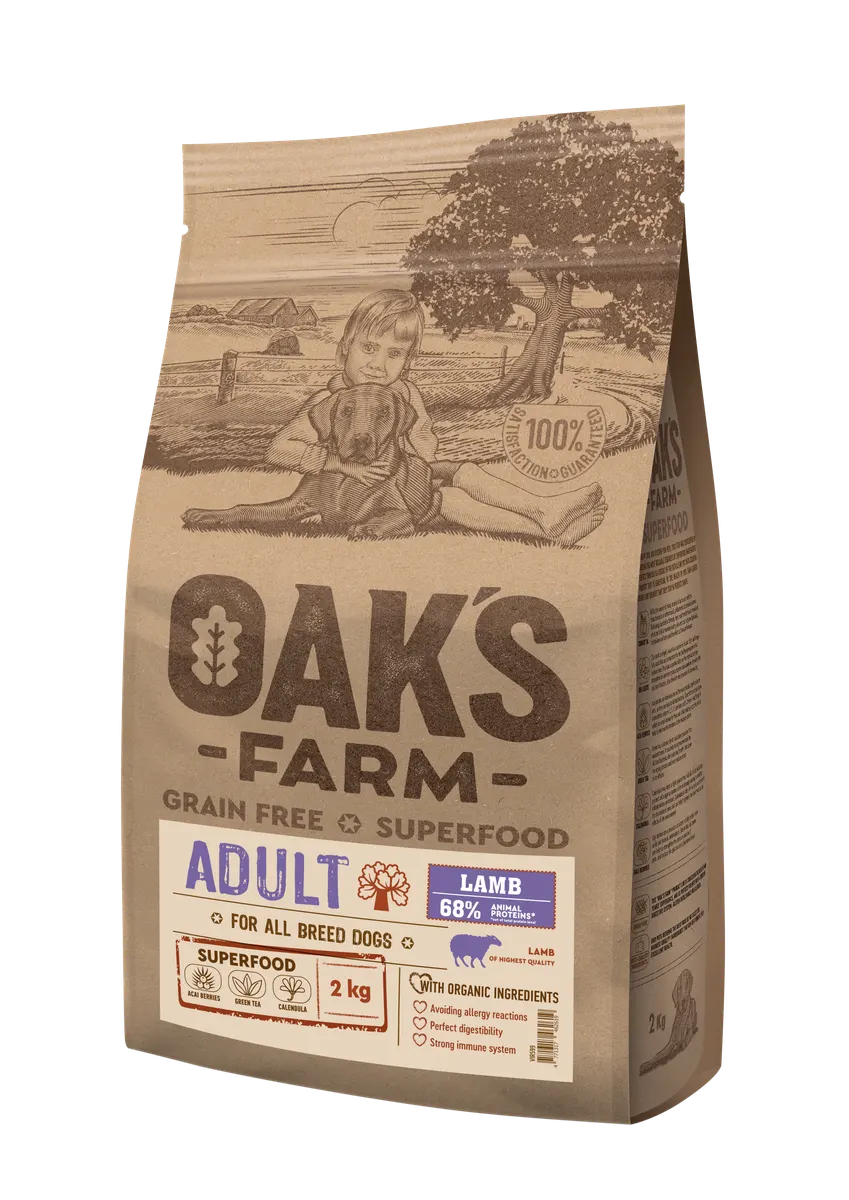 Oak's Farm Adult All Breeds Lamb - храна за кучета всички породи с агне