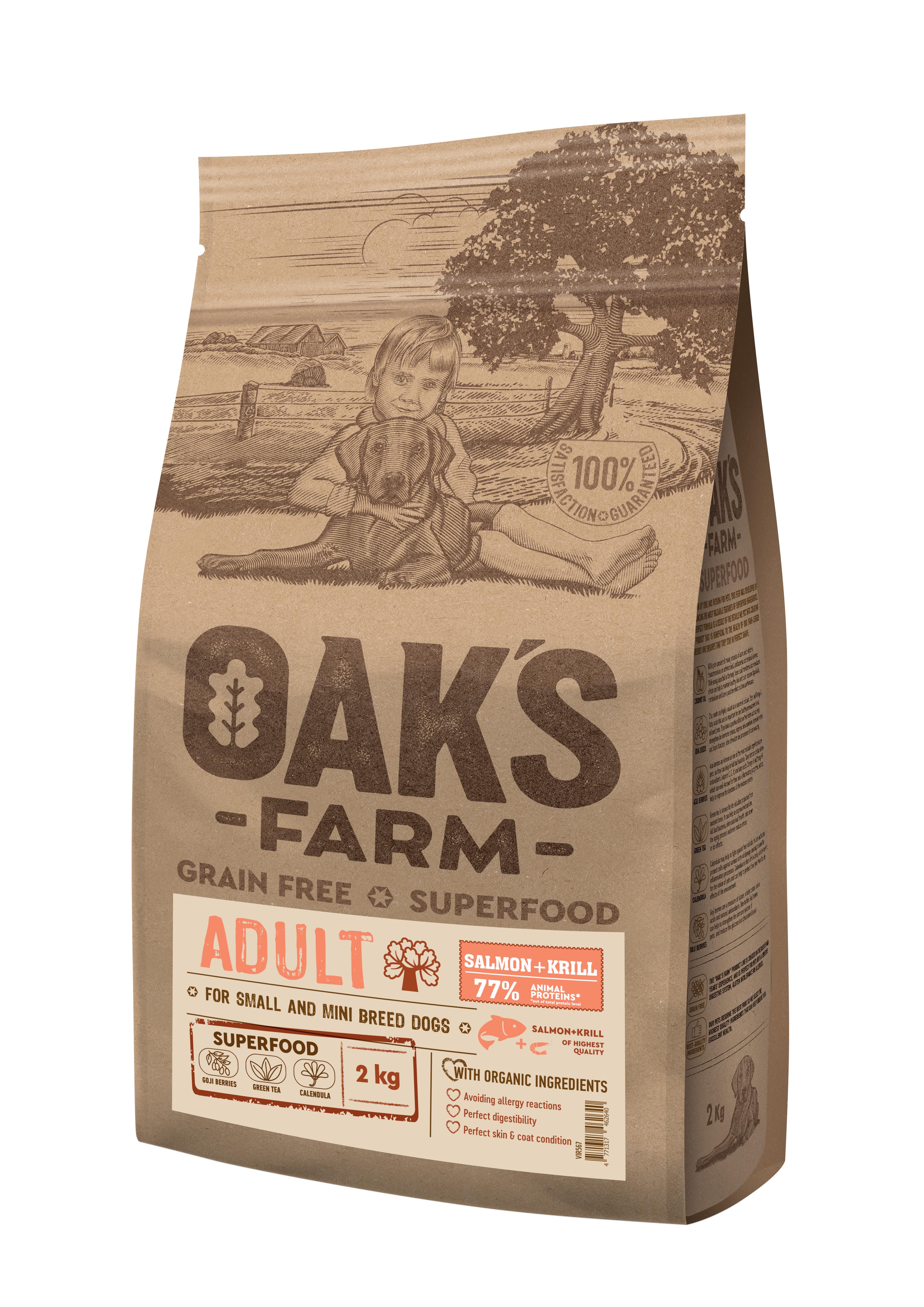 Oak's Farm Adult Small Mini Breeds Salmon Krill - храна за кучета мини и малки породи (1-10 кг.) със сьомга и крил