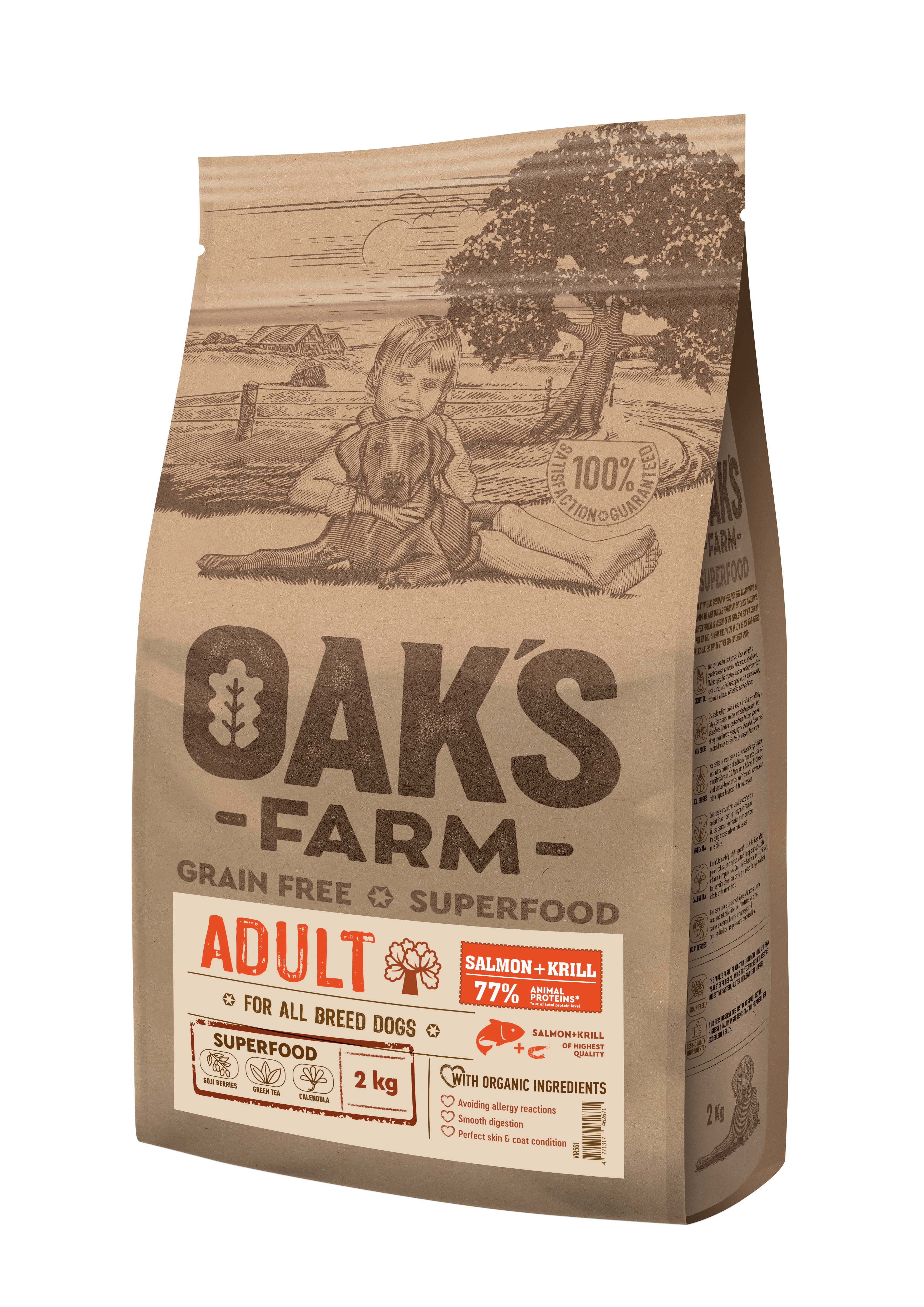 Oak's Farm Adult All Breeds Salmon Krill - храна за кучета всички породи със сьомга и крил