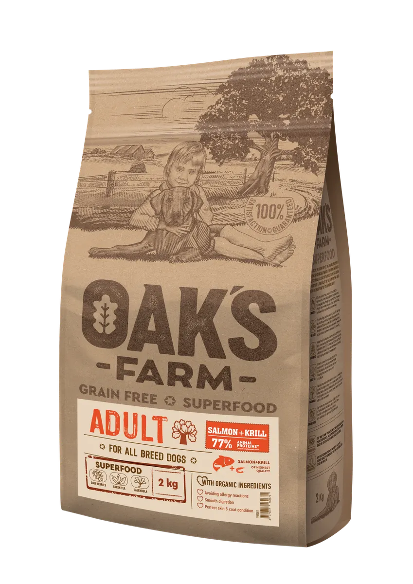Oak's Farm Adult All Breeds Salmon Krill - храна за кучета всички породи със сьомга и крил
