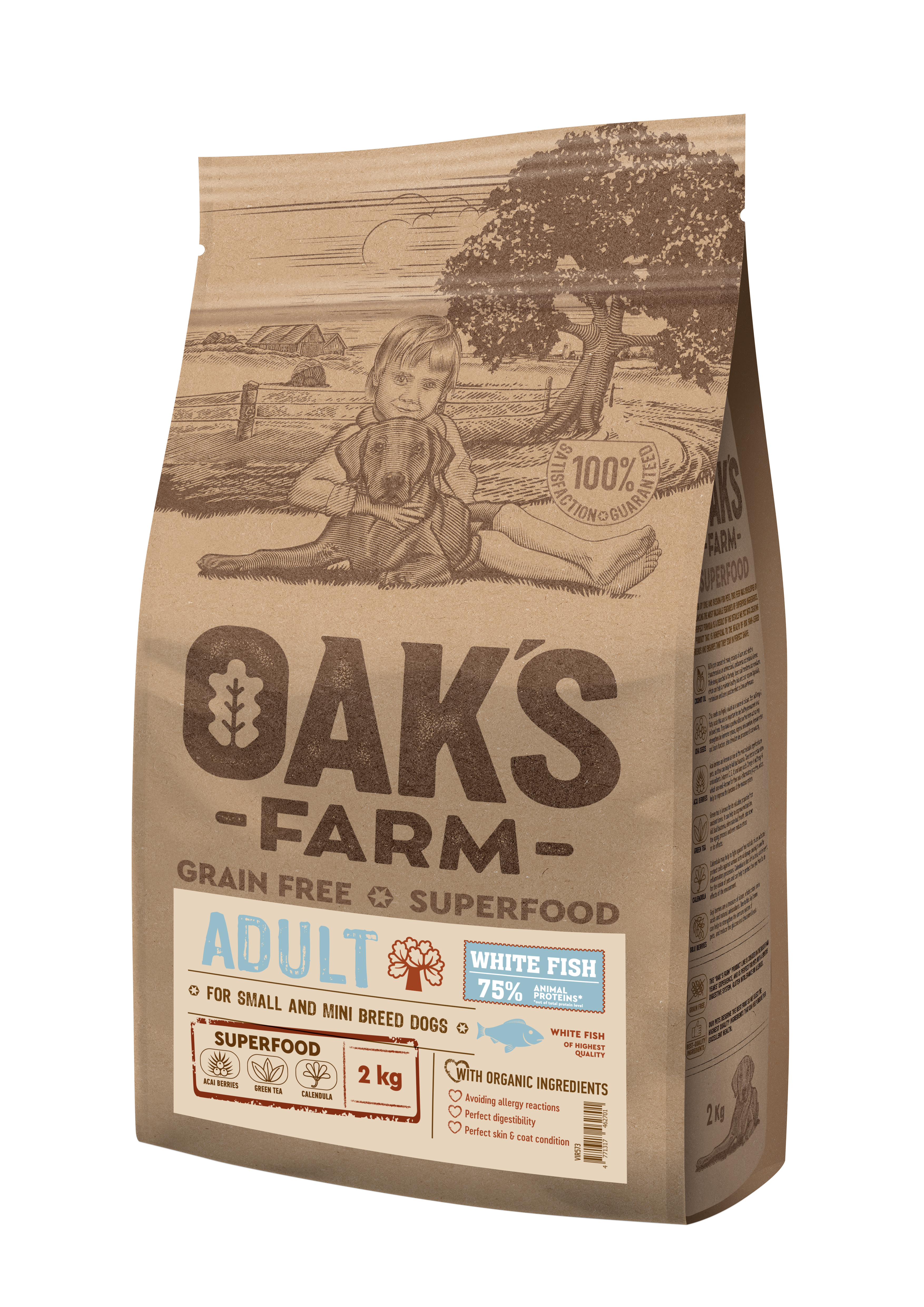 Oak's Farm Adult Small Mini Breeds White Fish - храна за кучета мини и малки породи (1-10 кг.) с бяла риба