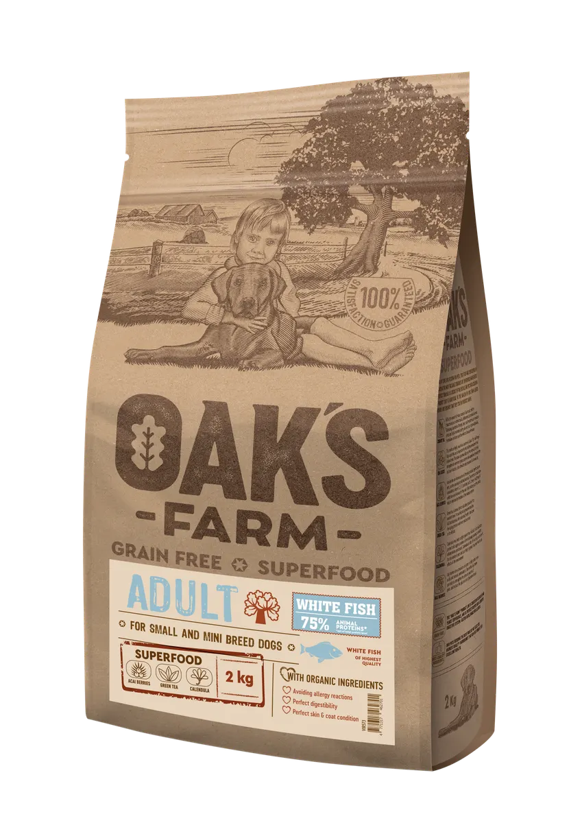Oak's Farm Adult Small Mini Breeds White Fish - храна за кучета мини и малки породи (1-10 кг.) с бяла риба