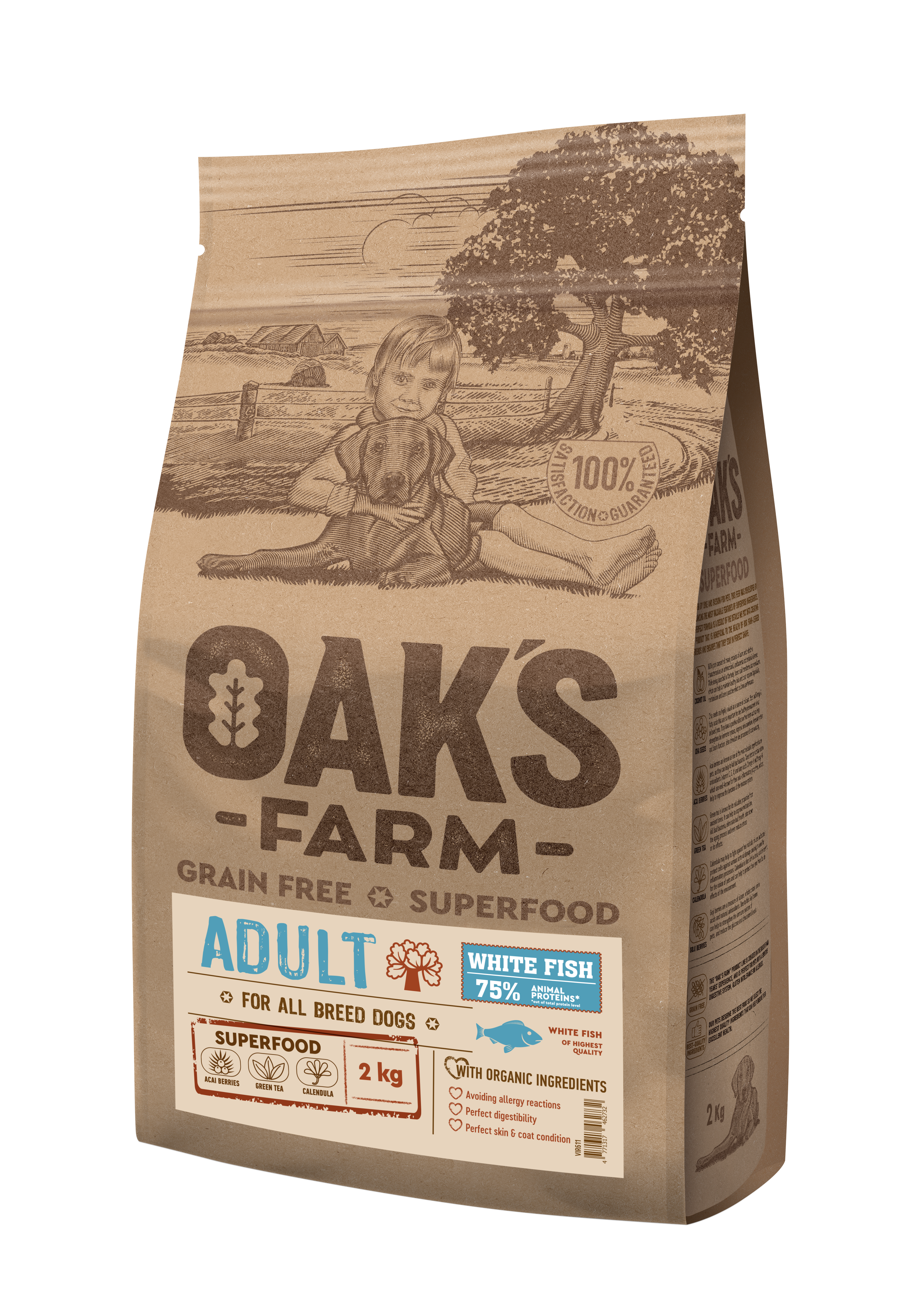 Oak's Farm Adult All Breeds White Fish - храна за кучета всички породи с бяла риба