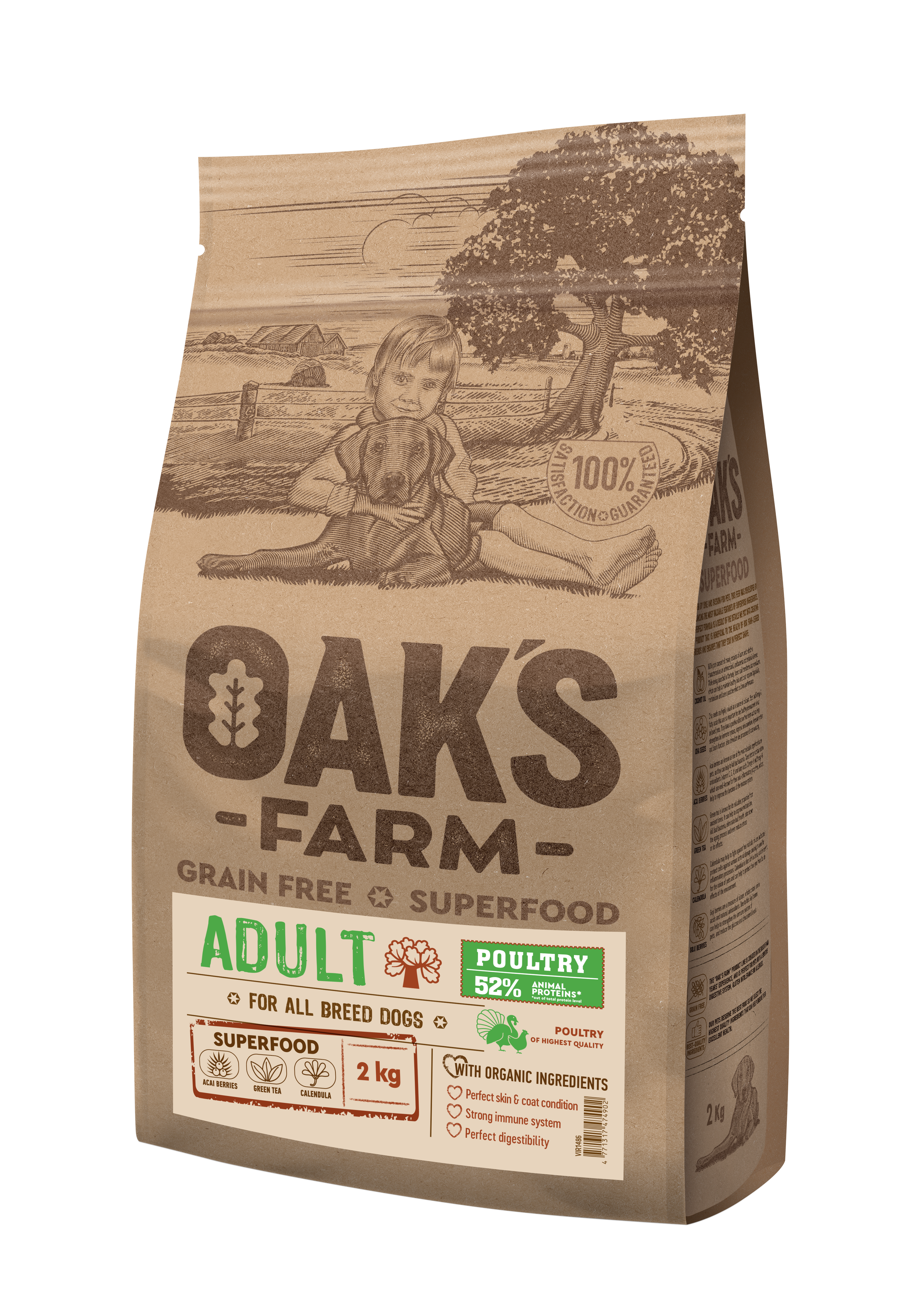 Oak's Farm Adult All Breeds Poultry - храна за кучета всички породи с птиче месо