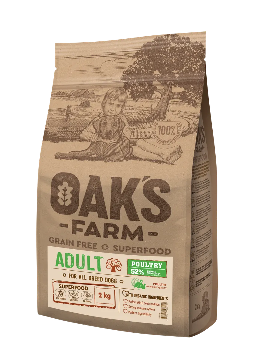 Oak's Farm Adult All Breeds Poultry - храна за кучета всички породи с птиче месо