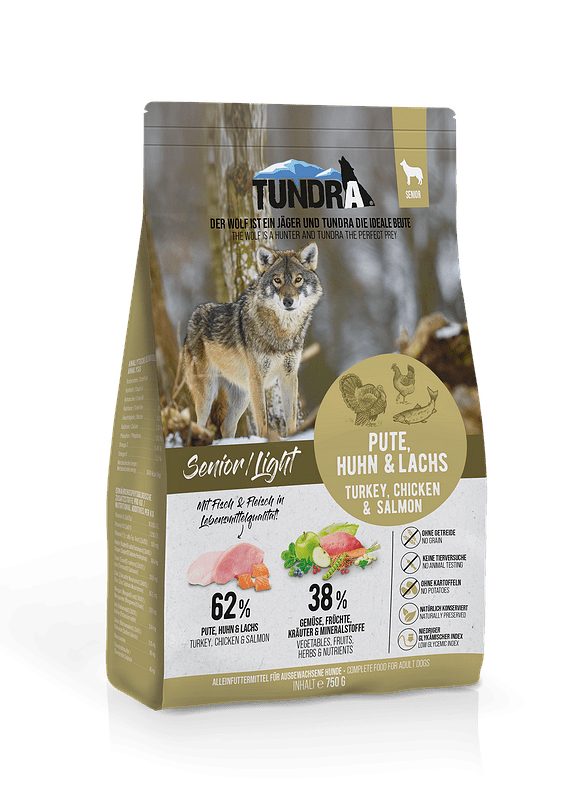 Tundra Senior Light Turkey, Duck, Salmon - храна за застаряващи, кастрирани и неактивни кучета с пуйка, патица и сьомга