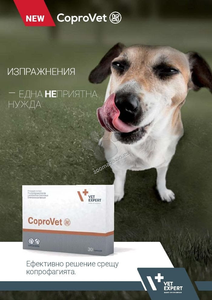 Vet Expert CoproVet - хранителна добавка за кучета и котки, която се справя с най-честите причини за копрофагията