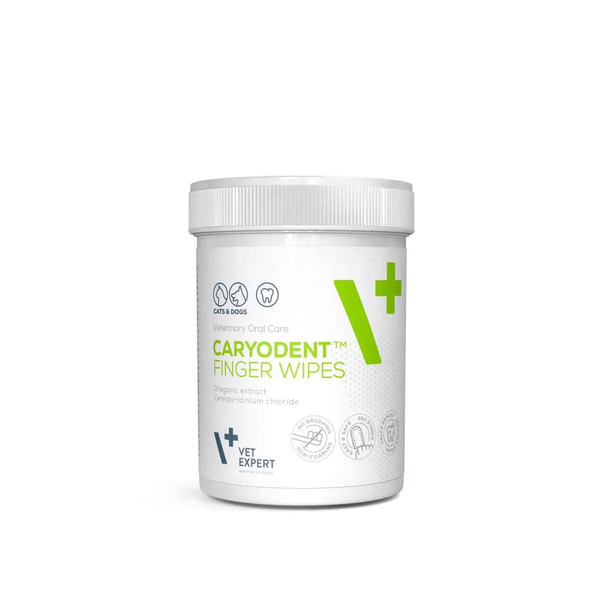 Vet Expert CaryoDent Finger Wipes - почистващи напръстници за кучета и котки, напоени с разтвор на цетилпиридиниев хлорид и масло от риган за оптимизират на оралния микробиом