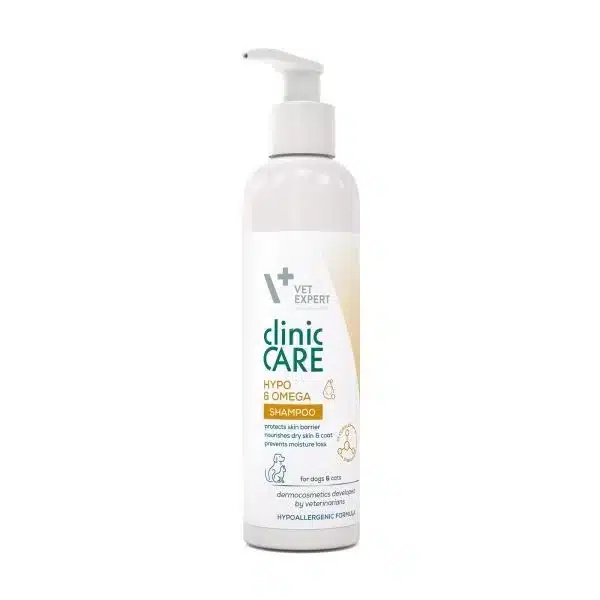 Vet Expert Clinic Care Hypo & Omega Shampoo - Дермокозметичен, омекотяващ шампоан, който е съобразен със специалните нужди на животни със суха и чувствителна кожа, склонна към лющене