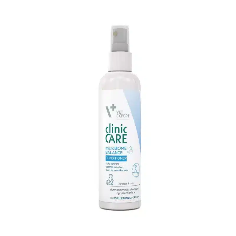 Vet Expert Clinic Care microBiome Balance Conditioner - пребиотичен спрей балсам без отмиване за кучета и котки с отслабена козина и чувствителна кожа, склонна към раздразнения