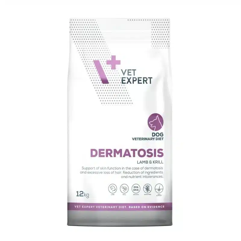 Vet Expert Dog Dermatosis Lamb Krill - диетична храна за кучета за намаляване непоносимостта към съставки и хранителни вещества и подпомагане функциите на кожата при дерматози и прекомерен косопад