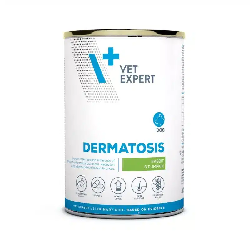 Vet Expert Dog Dermatosis Rabbit Pumpkin - консерва за кучета с дерматологични заболявания и хранителни непоносимости, със заек и тиква