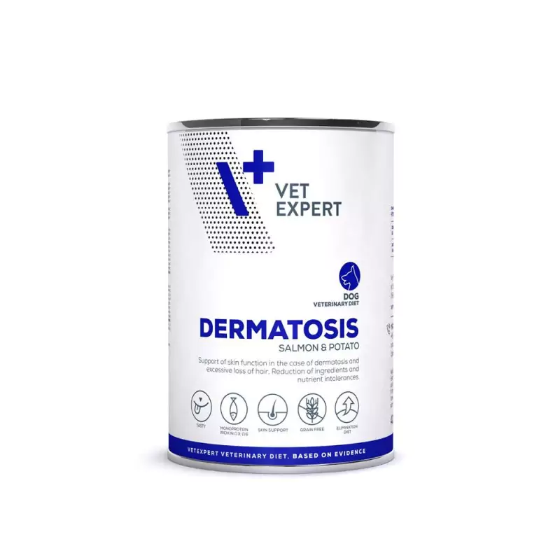 Vet Expert Dog Dermatosis Salmon Potato - консерва за кучета за дерматологични проблеми и нежелани реакции към храни, със сьомга и картофи